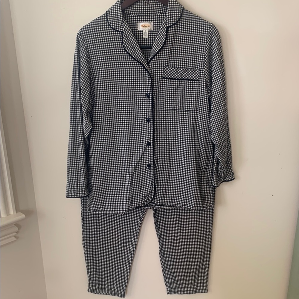 Talbots Black and White Check Pajama Top and Pants black rope, trim wome SZ S